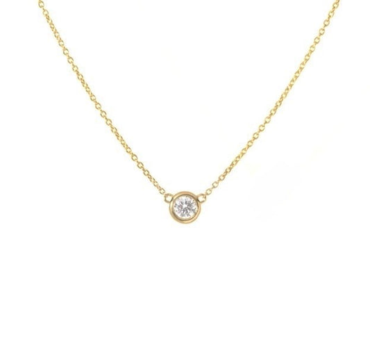 14k Yellow Gold 0.10Ct Bezel Set Diamond Necklace, available in White Gold and Yellow Gold
