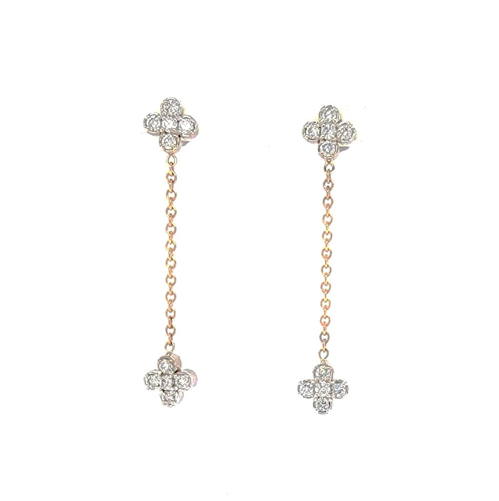 14k White and Yellow Gold 0.90Ct Diamond Double Sided Clover Dangle Earring