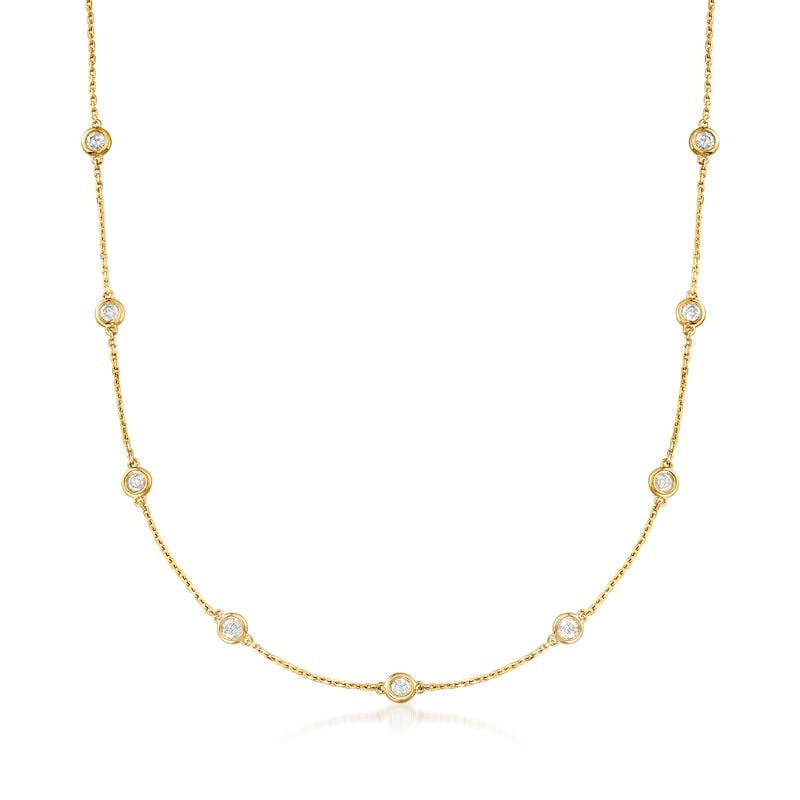 14k Yellow Gold 1.03 Ct Lab Grown Diamond by the Yard Necklace with 15 Diamonds