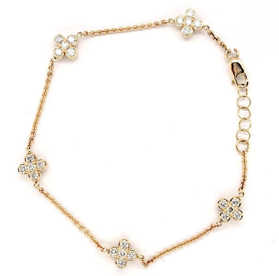 14k Yellow Gold 1.50Ct Double Sided Clover Bracelet with 50 Diamonds