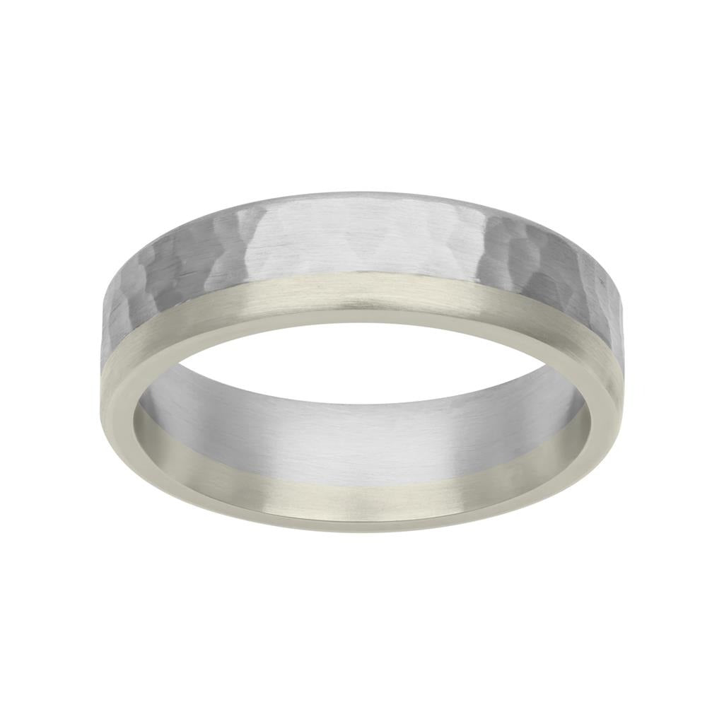 Platinum & 18K Gold Hammer Finish Fusion Band 6mm, Size 10.0