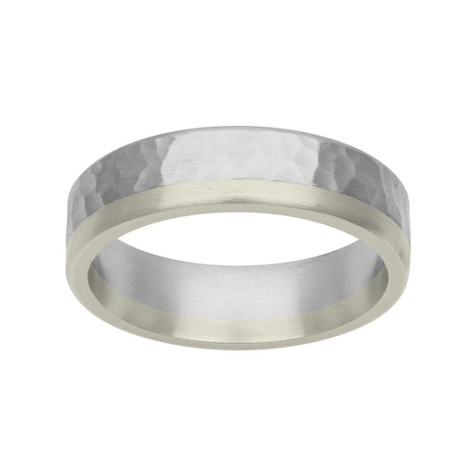 Platinum & 18K Gold Hammer Finish Fusion Band 6mm, Size 10.0