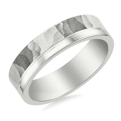 Platinum Wedding Band with Hammer and Brush Finish 6mm, size 10.0