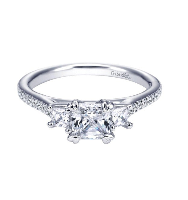 Gabriel 14k White Gold Princess Engagement Ring, Ctr 0.96, SI2, H, GIA, Side 0.30