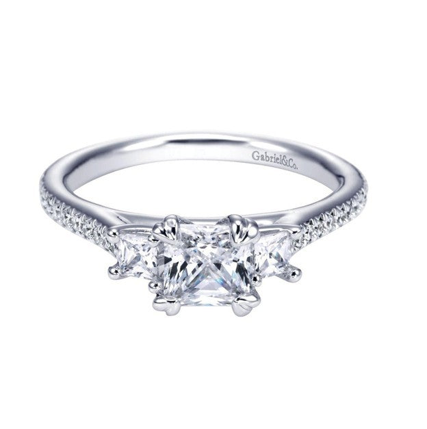 Gabriel 14k White Gold Princess Engagement Ring, Ctr 0.96, SI2, H, GIA, Side 0.30