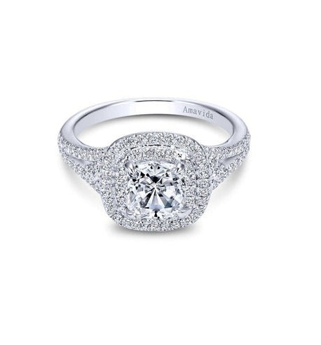 Gabriel 18K White Gold Semi Mount 0.42 Ct Diamond, with Cubic Zirconia Center