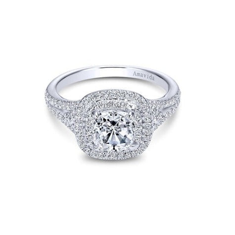 Gabriel 18K White Gold Semi Mount 0.42 Ct Diamond, with Cubic Zirconia Center
