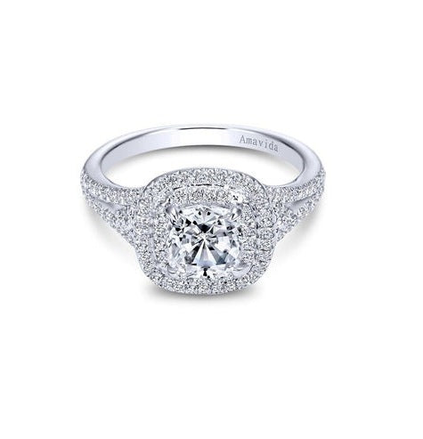 Gabriel 18K White Gold Semi Mount 0.42 Ct Diamond, with Cubic Zirconia Center