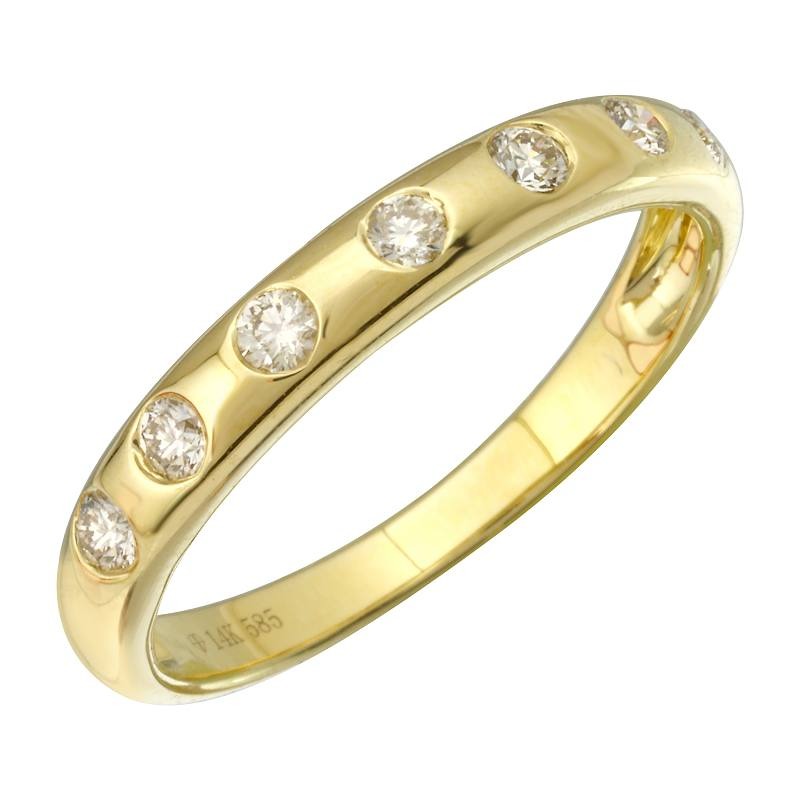 14k Yellow Gold 0.22Ct Seven Inlay Diamond Band, size 6.5