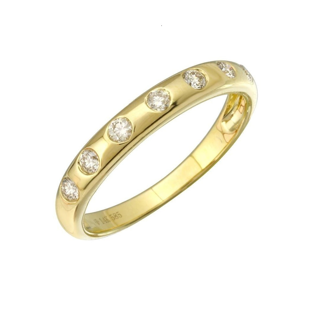 14k Yellow Gold 0.22Ct Seven Inlay Diamond Band, size 6.5