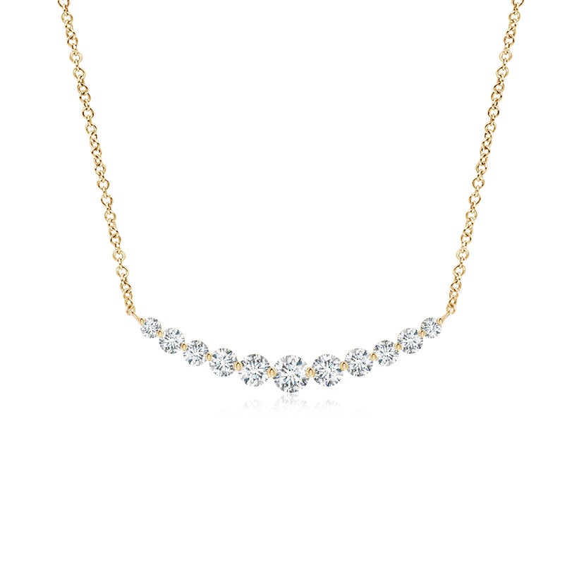 14k Yellow Gold 1.03Ct Graduated Lab Grown Diamond Curved Bar Necklace