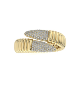 14k Two Tone Diamond By-Pass Design Ring, with 10 diamonds, Size 7.0