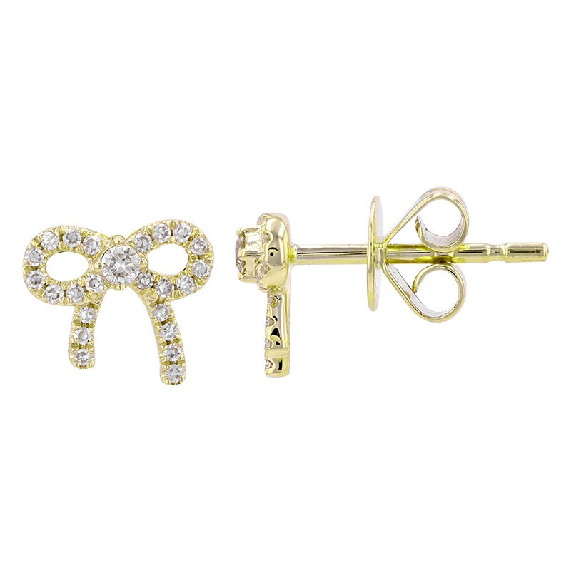 14Kt Yellow Gold 0.14Ct Diamond Bow Earring with 48 Diamonds