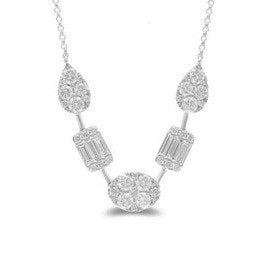 14k White Gold 0.31Ct Baguette Diamonds, 1.18Ct Round Diamonds Necklace