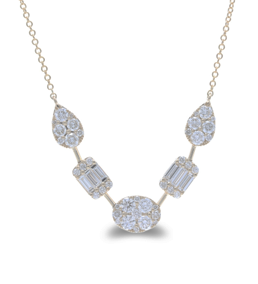 14k Yellow Gold 0.33Ct Baguette and 1.15Ct Round Diamond V Necklace