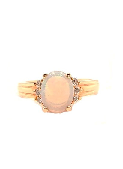 14k Rose Gold 0.80 Ct Opal, 0.15 Ct Diamond Ring