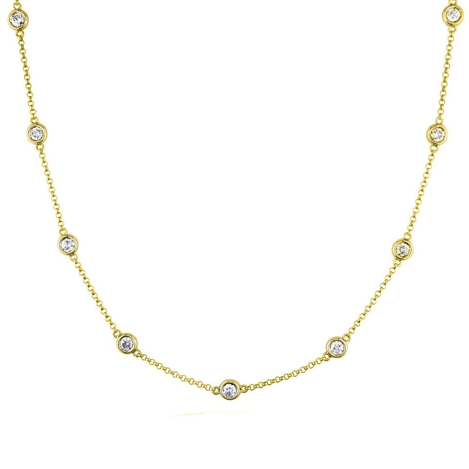 14k Yellow Gold 2.16Cts Lab Grown Diamond By the Yard necklace with 15 Diamonds