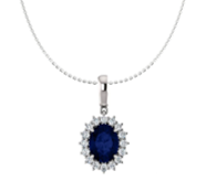 14k White Gold 2.18cts Sapphire, 0.32Ct Diamond pendant with 16 Diamonds