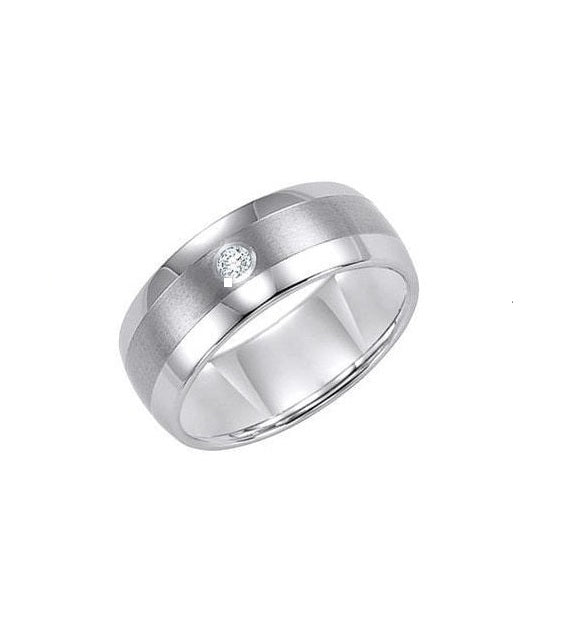 Tungsten Carbide 9mm domed Diamond comfort fit band with satin finish center and bright polish edges