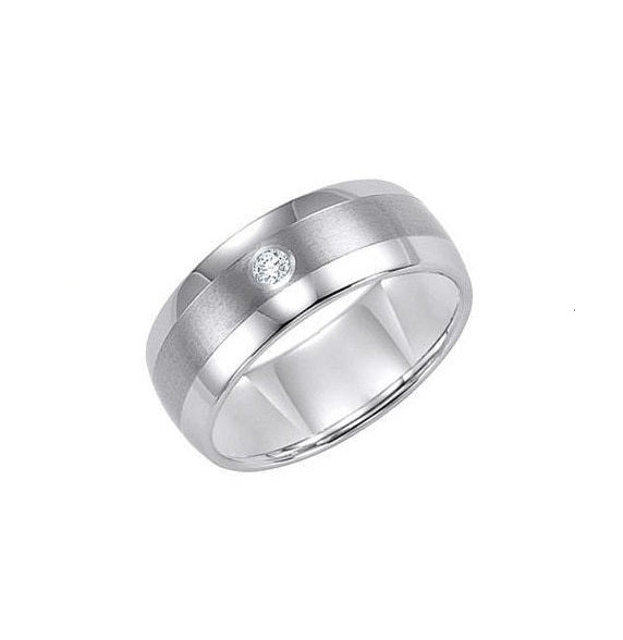 Tungsten Carbide 9mm domed Diamond comfort fit band with satin finish center and bright polish edges