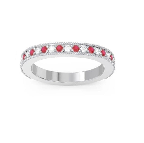 14k White Gold 0.26 Ct Ruby, 0.25 Ct Diamond Band