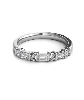 14k White Gold 0.40 Round, 0.30 Ct Baguette Diamond Bar set Band
