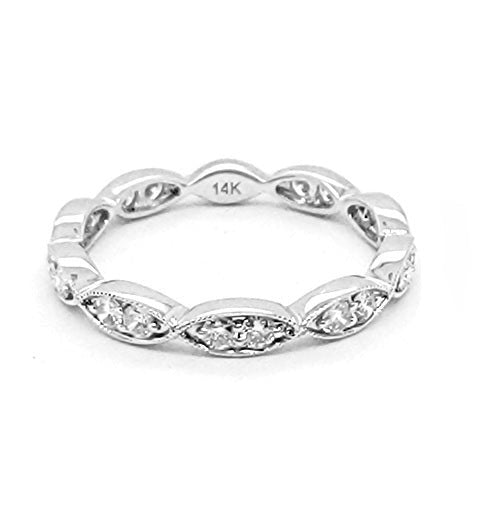 14k White Gold 0.44 Ct Diamond Milgrain Border Band