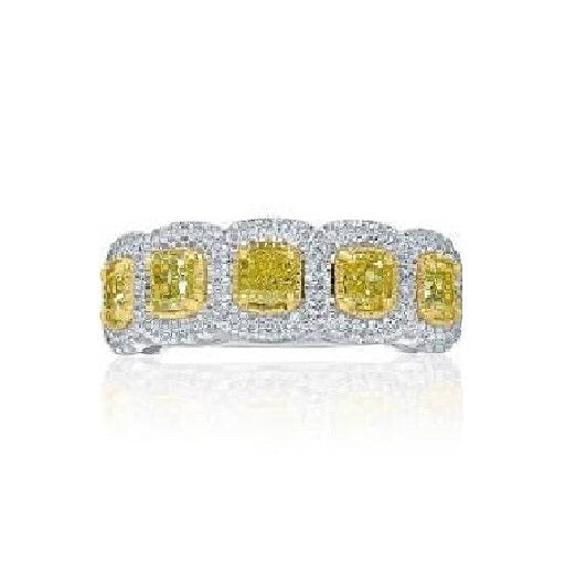 18k White Gold 0.74 Ct Fancy Yellow and White Diamond Band
