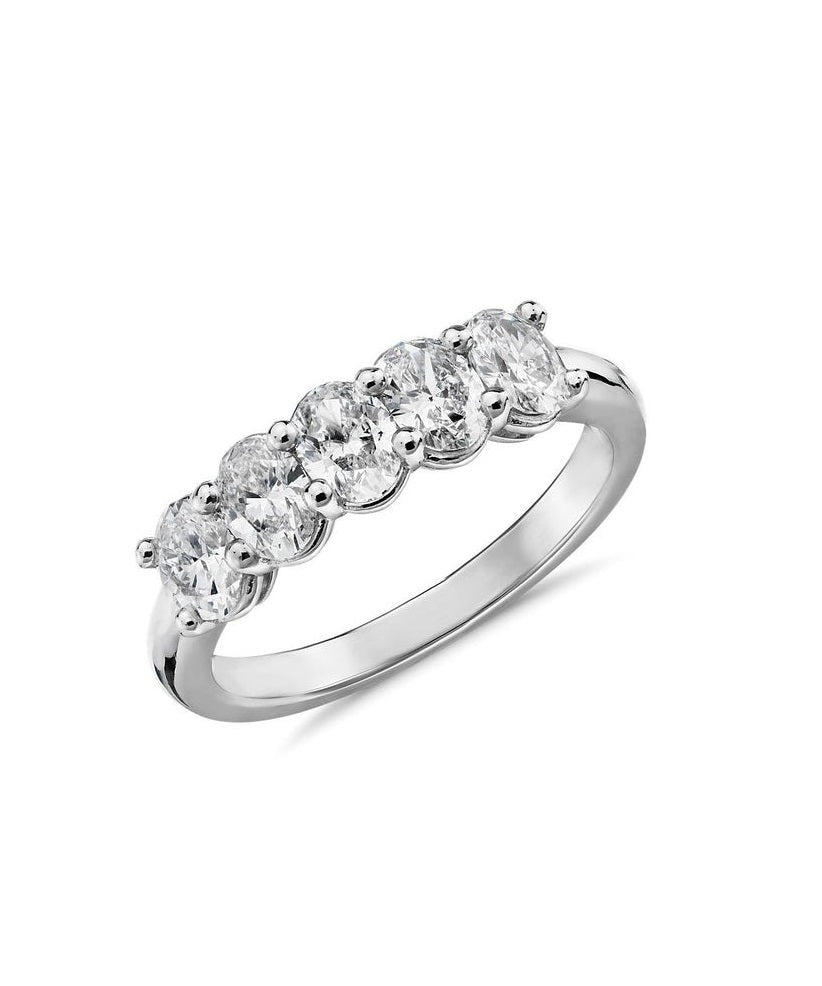 14k White Gold 3.00 Carat Lab Grown Diamond Band with Five Oval Diamonds
