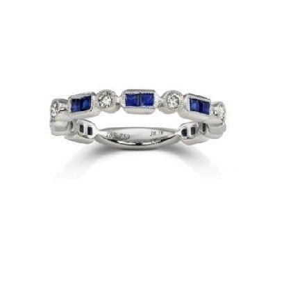 14k White Gold 0.16 Ct Diamond, 0.63 Ct Sapphire Band
