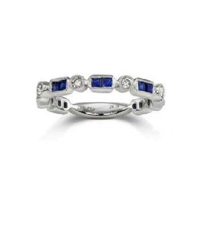 14k White Gold 0.16 Ct Diamond, 0.63 Ct Sapphire Band