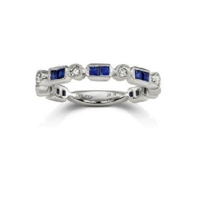 14k White Gold 0.16 Ct Diamond, 0.63 Ct Sapphire Band