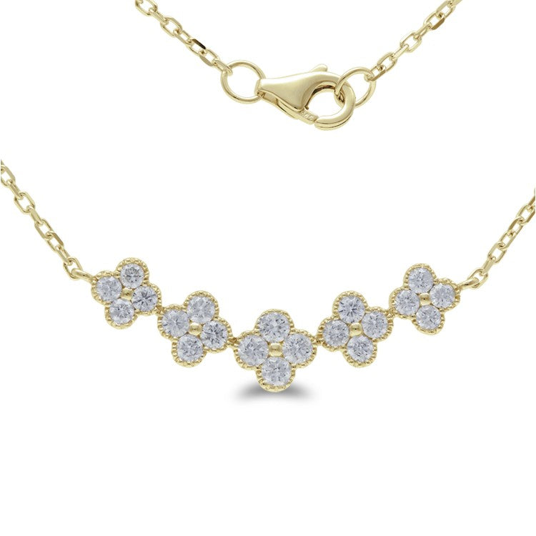 18k Yellow Gold 0.77Ct Diamond Clover Necklace with 20 diamonds
