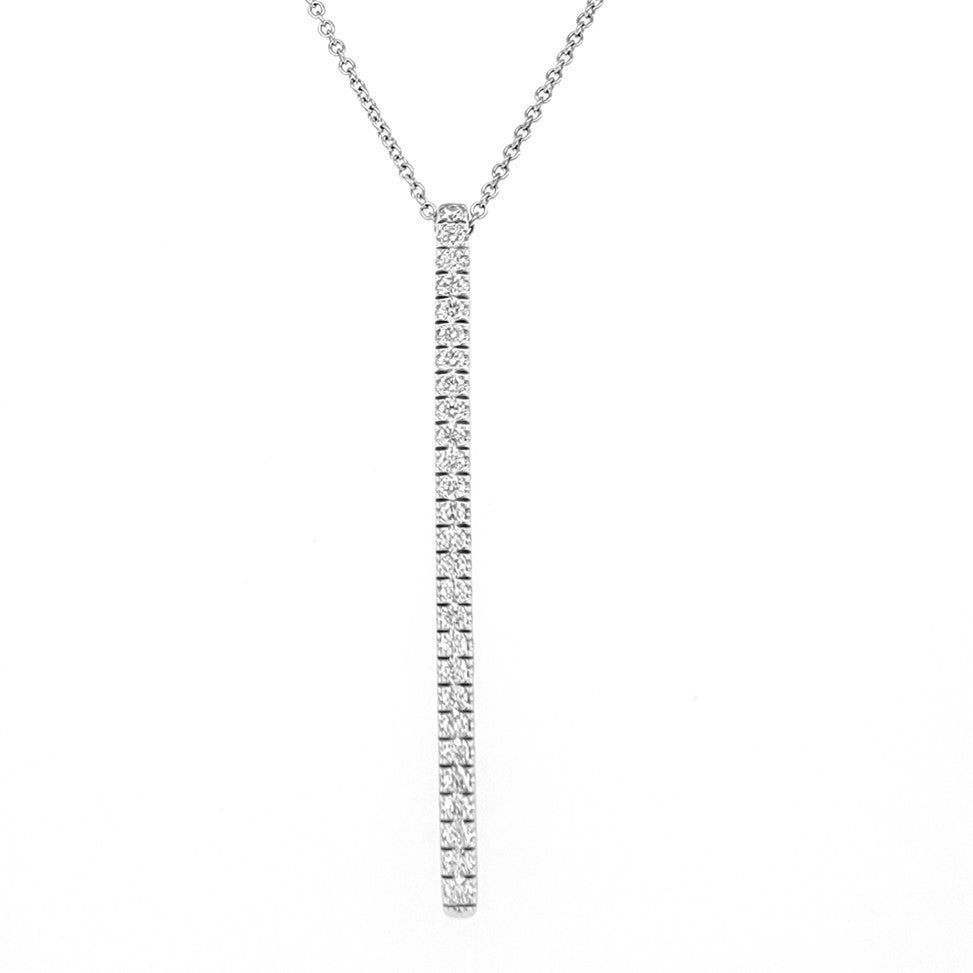 14k White Gold 2 Inch Vertical Bar Necklace, Total weight 0.58Ct with 27 diamonds