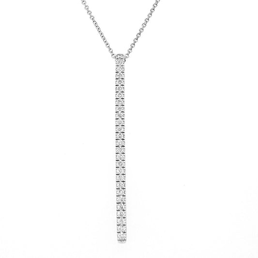 14k White Gold 2 Inch Vertical Bar Necklace, Total weight 0.58Ct  with 27 diamonds