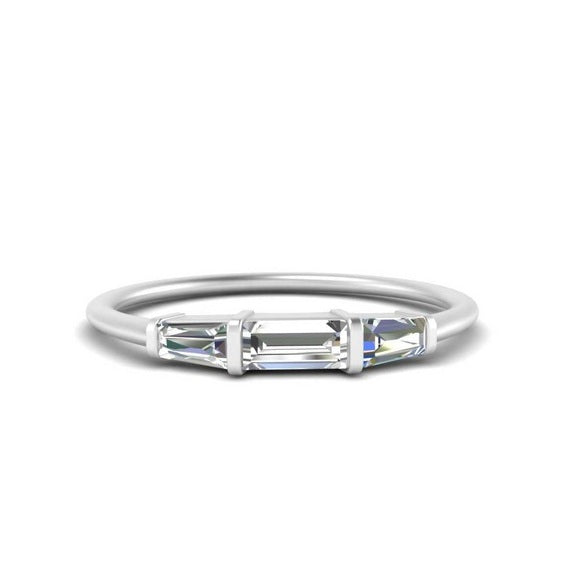 14k White Gold 3 Baguette Cut 0.25Ct Diamond Band