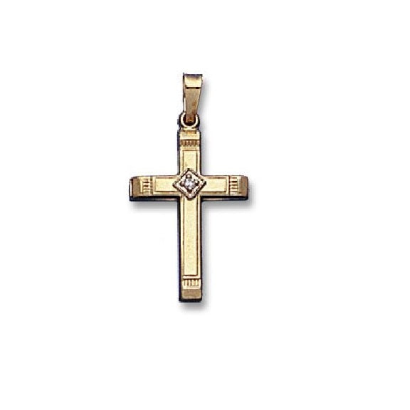 14k Yellow 18*12MM Gold Cross Charm with 0.01Ct Diamond