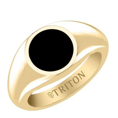 12 X 3.5mm Chroma Silver Signet with Polished Gold Finish and Black Ceramic, Size 10.0