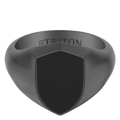 16.5MM Shield Black PVD over Sterling Silver Ring with Bold Shield Design and Brushed Finish, Size 10.0