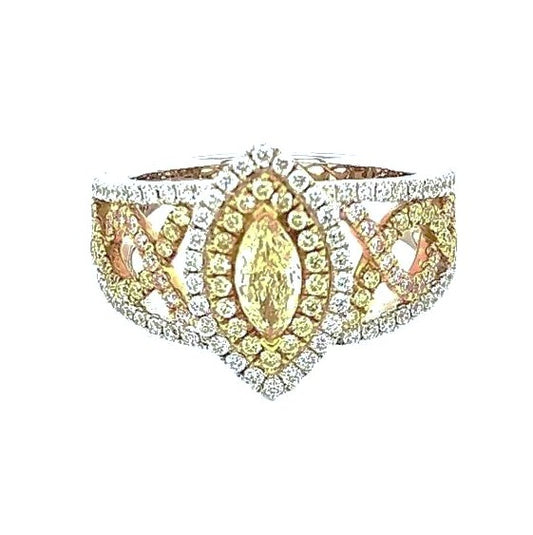 18K Tri-Color, 0.30 Ct Marquise, 0.28 Yellow, 0.16 Pink, 0.38 White Diamond Ring