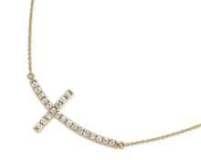 Load image into Gallery viewer, 14k Gold 0.15Ct Curved Diamond Cross Necklace, available in White and Yellow Gold
