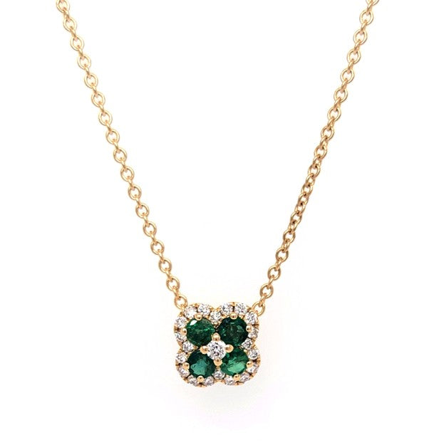 18k Yellow Gold 0.29Ct Emerald, 0.12Ct Diamond Necklace