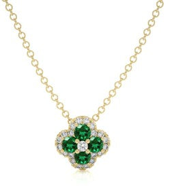 18k Yellow Gold 0.29Ct Emerald, 0.12Ct Diamond Necklace