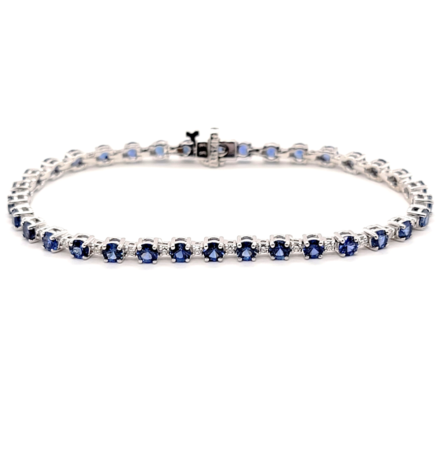 14K White Gold 6.21Cts Sapphire and 0.50Ct Diamond bracelet
