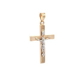 14kt Two Tone Crucifix Hollow 29*17 MM Charm