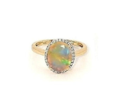 14k Yellow Gold 1.40 Ct Opal, 0.12 ct Diamond Ring