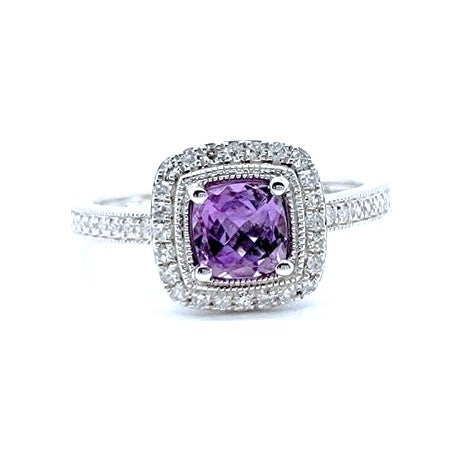 14k White Gold 0.60 Ct Amethyst, 0.15 Ct Diamond Ring