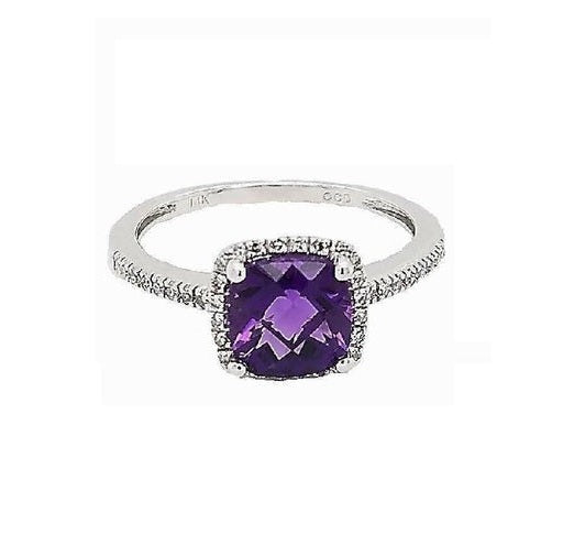 14k White Gold Amethyst and 0.13 Ct Diamond Ring
