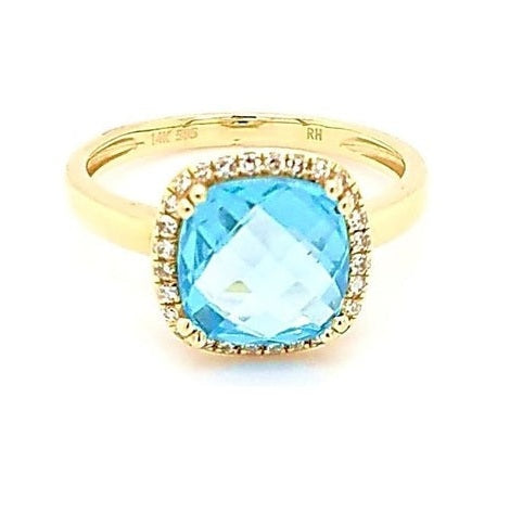 14k Yellow Gold Blue Topaz, 0.10 Ct Diamond Ring