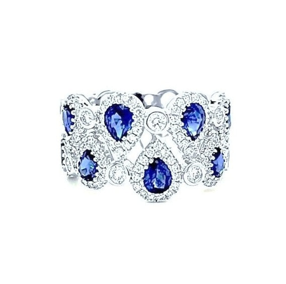 14k White Gold 1.74 Ct Sapphire, 0.83 Ct Diamond Band